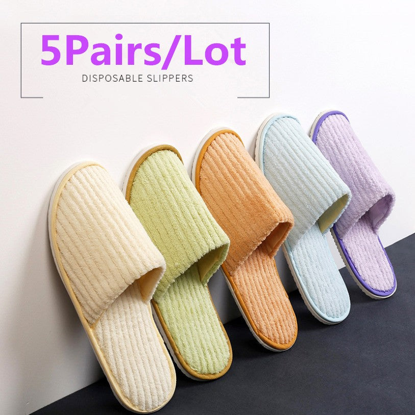 5 Pairs/Lot Mix Colors Men Women Disposable Hotel Slippers Cotton Slides Home Travel SPA Slipper Hospitality Cheap Footwear