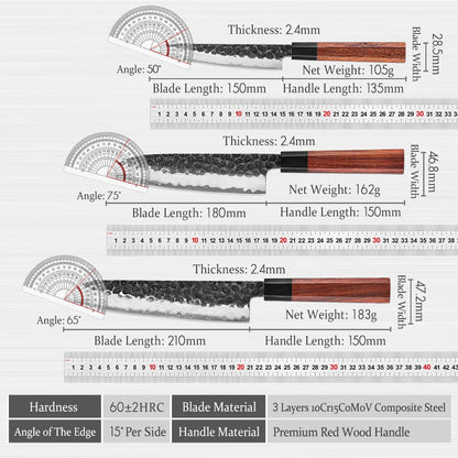 Conjunto de Facas de Cozinha HEZHEN 1-3PC Chef Utilitária Santoku Profissional Aço Revestido Japonês para Carne Faca de Cozinha Madeira Vermelha