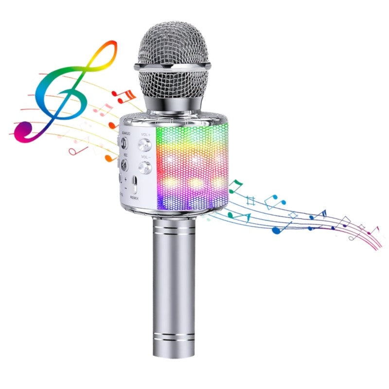 Microfone de Karaokê para Adultos, Microfone Bluetooth Sem Fio para Cantar Máquina de Karaokê Portátil com Luzes LED