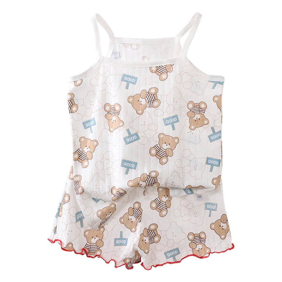 2 Pcs 2025 Summer Girl's Pajamas Sets Loungewear Set Strap Sleepwear Pants Skirt Baby Girl Clothes Sleeveless Children's Clothes