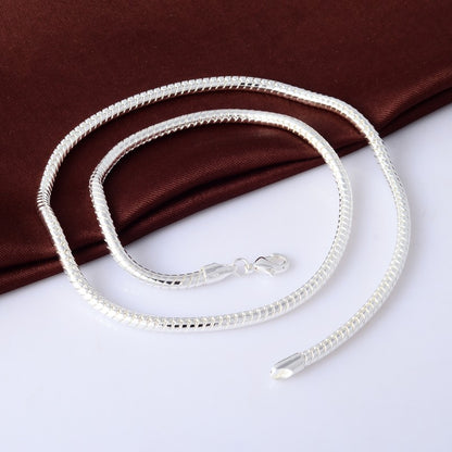 Colar Corrente Masculino Prata Snake 4mm 50cm, Colar Joia Prata Esterlina 925 para Mulheres