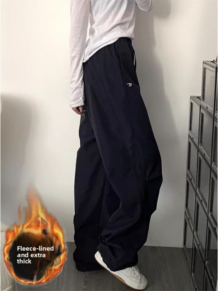 Women's Plush Charge Pants Autumn Winter Collection Korean Style Loose Casual Sports Trousers for Students