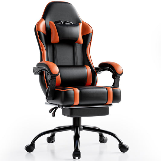 Cadeira Gamer com Apoio para os Pés, Cadeira de Videogame de Couro PU para Adultos, Cadeira Gamer Reclinável para Escritório