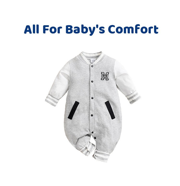 Newborn Baby Baseball Clothes 0 3 6 9 12 Months Boston Cotton Long Sleeve Footies Toddler Boy Clothes Kids Jumpsuit gray pajamas