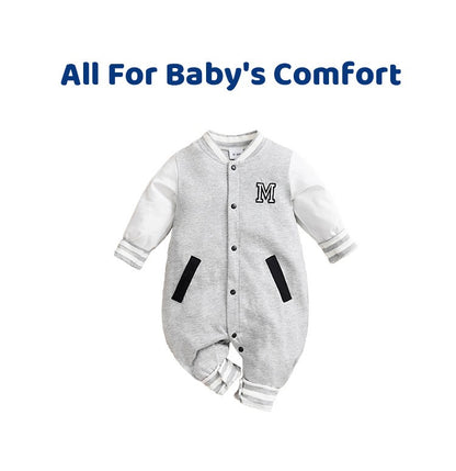 Newborn Baby Baseball Clothes 0 3 6 9 12 Months Boston Cotton Long Sleeve Footies Toddler Boy Clothes Kids Jumpsuit gray pajamas