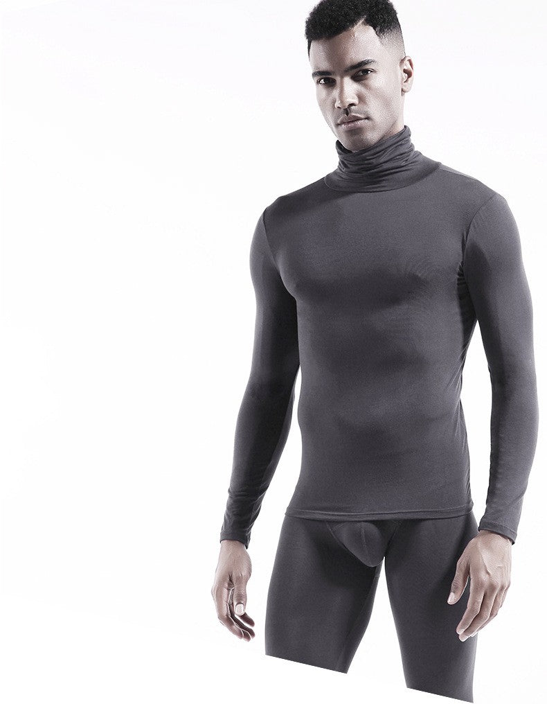 Men Thin Warm Tops Men's Autumn Long-sleeved Thermal Underwer Male High Collar Fashion T-shirt