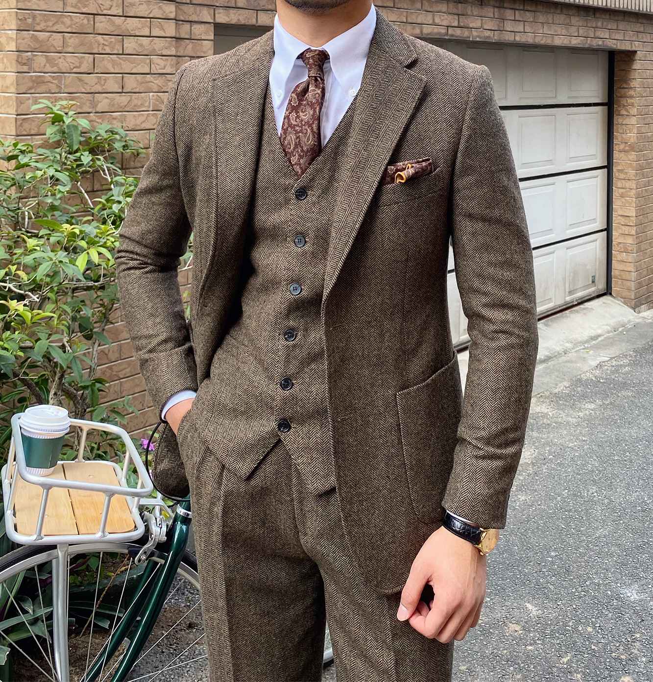 3 Pieces Men's Suits Tweed Herringbone Slim Fit Business Cauasl Waistcoat  Jacket Groomsmen Wedding Suits?Blazer+vest+Pants?