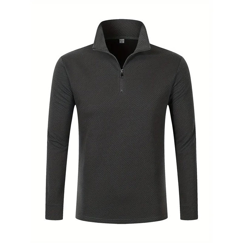 Men's Business Casual Polo Long Sleeve T-shirt spring and autumn Twill jacquard zipper polo shirt Comfortable and Breathable Top