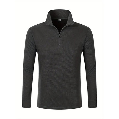 Men's Business Casual Polo Long Sleeve T-shirt spring and autumn Twill jacquard zipper polo shirt Comfortable and Breathable Top