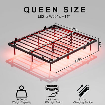 Cama Queen Size com Luzes LED Inteligentes e Estação de Carregamento - Cama LED Moderna com Luzes, Camas Flutuantes, Fácil
