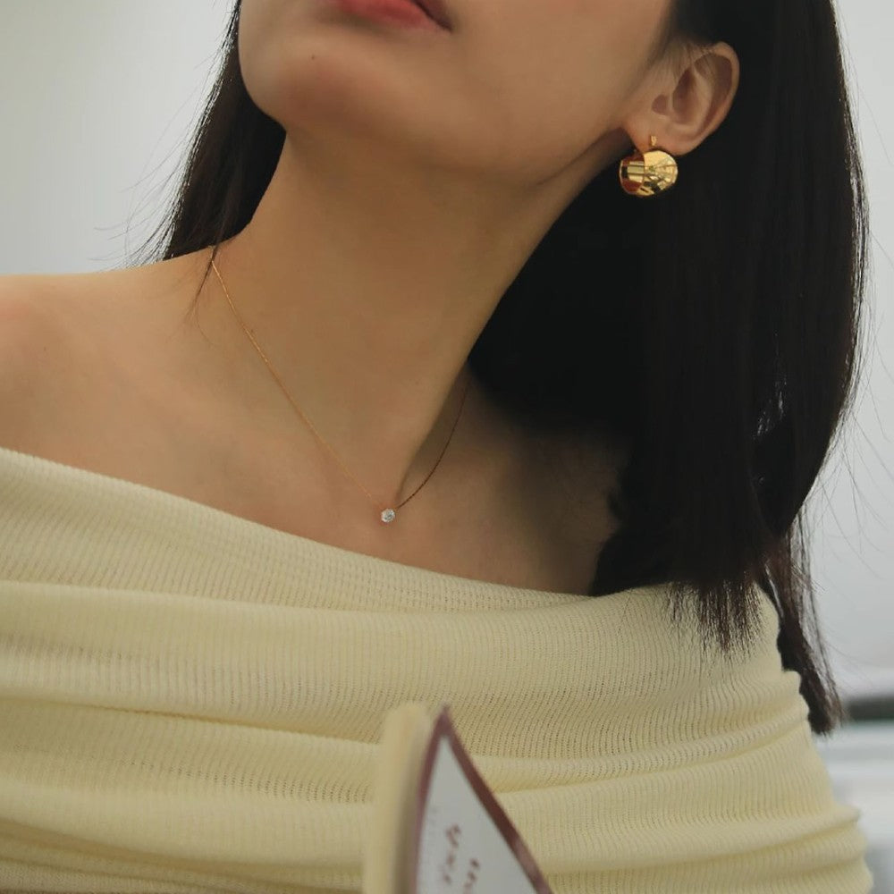 Colar Feminino Dourado Banhado a Ouro Aço Inoxidável Charm de Zircônia Delicado Minimalista Corrente Redonda de Zircônia Transparente Antiferrugem Joia