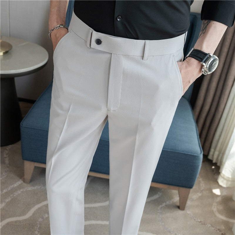 Stretch Solid Color Men's Trousers, Suitable for Business Casual, Parties, Formal Events, and Ankle-length Slim Pants.28-40