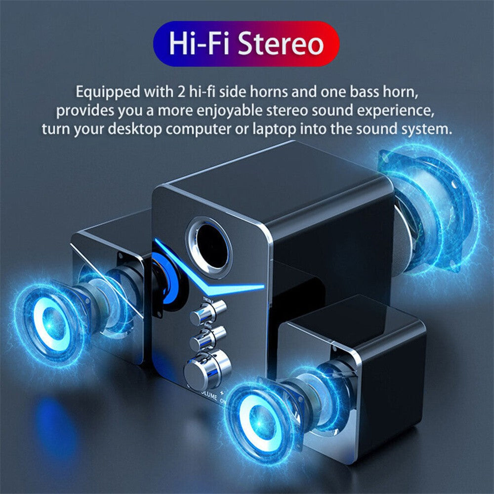 Sistema de Caixas de Som LED USB para Computador Subwoofer Controle de Graves Estéreo para Desktop Laptop PC Alto-falante Portátil