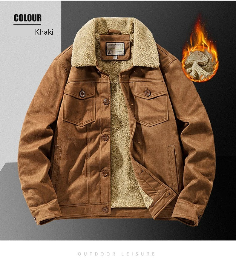 NEEDLESNOAH Autumn Winter Men Warm Pilot Jackets Fleece Suede Thick Coats Male Single Breasted Classic Parkas Fahion Windbreaker