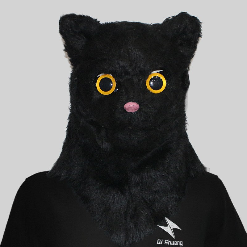 Movable Mouth Cat Head Mask Animal Latex Cute Helmet  Artificial Fur for Halloween Costumes Party Props Adult Size