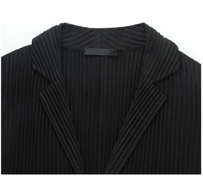 Miyake New 2025 Spring Suit Long Sleeve Pleated Pleated Men's Jacket Lapel Pleated Solid Color Fashion Loose Plisse Casual Top