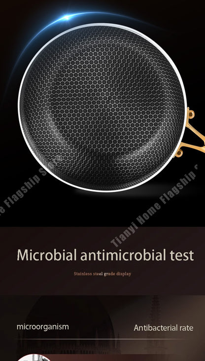 Panela Wok de Aço Inoxidável 316 Antiaderente Favo de Mel para Cozinhar Bife Fogão a Gás Panela de Indução Geral Utensílio de Cozinha