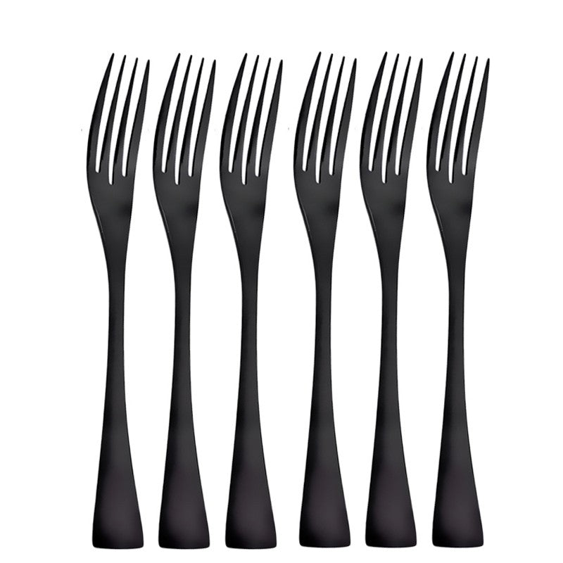 6Pcs Black Cutlery 304 Stainless Steel Dinnerware Set Steak Knife Silverware Creative Dinner Set Mirror Luxury Steak Knife Forks
