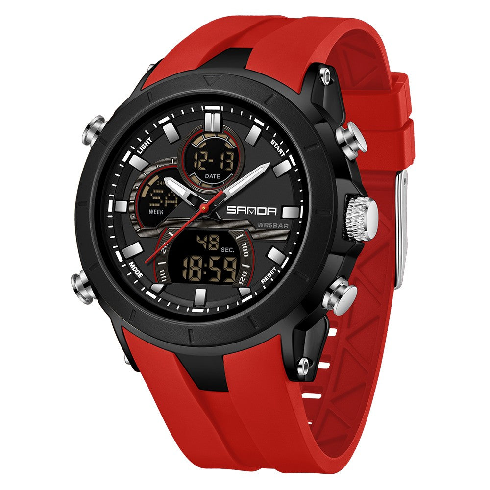 SANDA Mens Watches Countdown Waterproof Alarm Clock Wristwatch Multifunctional Luminous Men Quartz Digital Watch Alarm Clock