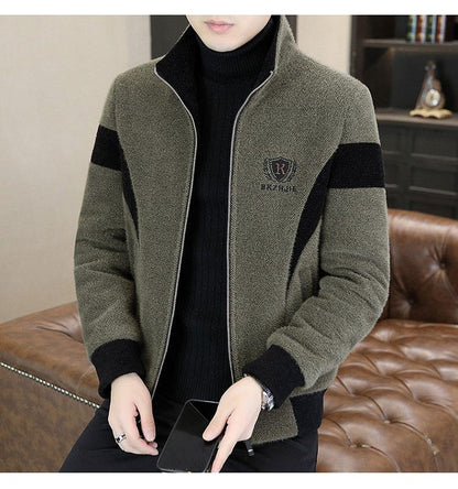 High End Splicing Men's Woolen Coat Winter Thick and Warm Wool Blends Jacket Fashion Casual Social Standing Collar Overcoat 4XL
