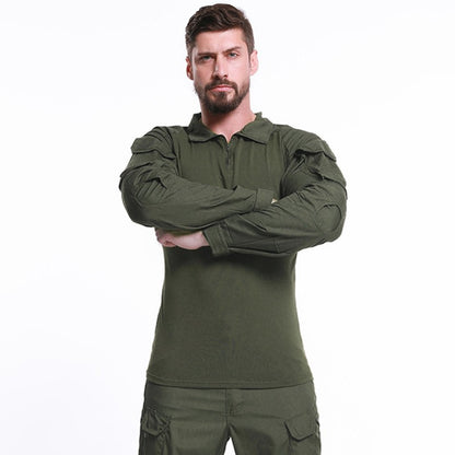 Men's Outdoor Long Sleeve Combat Shirt Cargo 1/4 Zipper Ripstop Cotton Tactical Shirts US Army Camoufalge Airsoft Clothing
