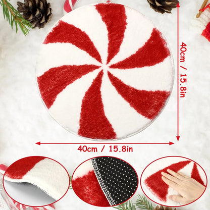 VIAMA Christmas Candy Round Floor Rug - Water-Resistant Anti-Slip Bathroom Mat - Soft Bedroom Carpet - Winter Home Decoration