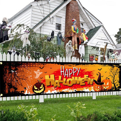 Ghost Halloween Pumpkin Banner Retro Halloween Party Signs Banner Decorations Fence Yard Porch Sign Outdoor Terror Decorations