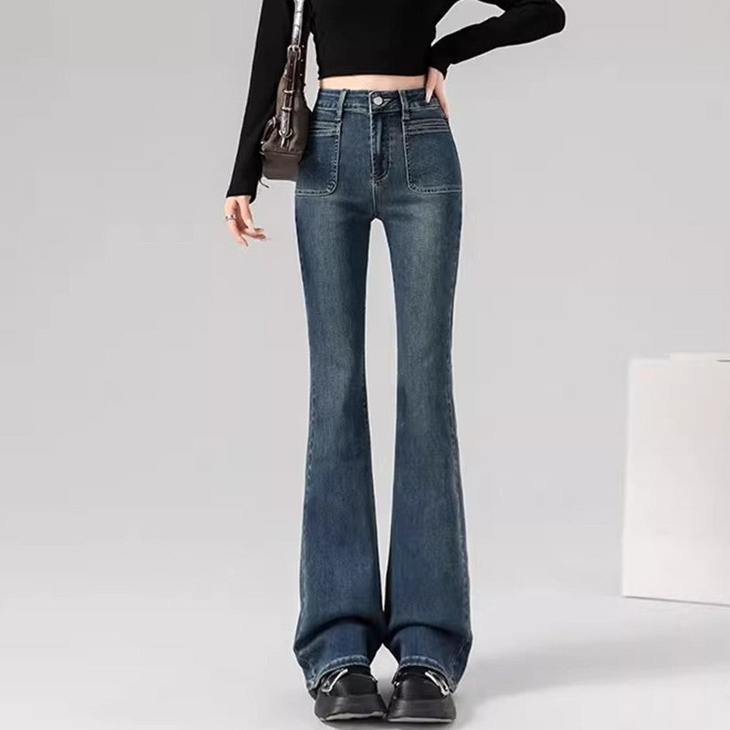 Spring Woman High Waist Vintage Flare Jeans Girls Korean Y2k 2000s Bell Bottom Pants Female Streetwear Gray Blue Denim Trousers