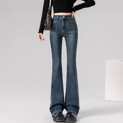 Spring Woman High Waist Vintage Flare Jeans Girls Korean Y2k 2000s Bell Bottom Pants Female Streetwear Gray Blue Denim Trousers