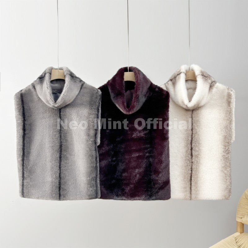 Neo Mint 2025 Brand Fashion Faux Fur Sable Vest Crop Top Autumn Winter Turtleneck Eco Mink Fur Tank Tops Sleeveless Jacket Coat