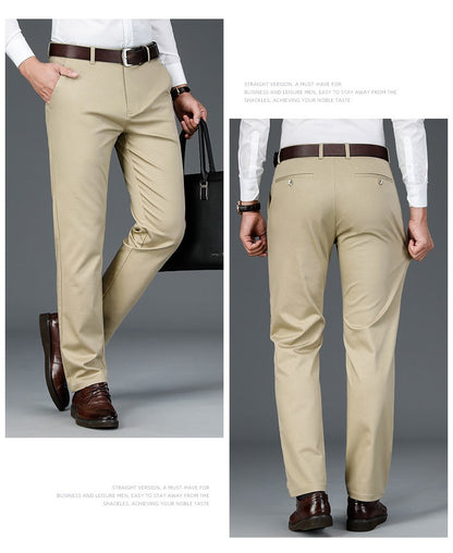 2023 Primavera Novas Calças Casuais Masculinas de Fibra de Bambu Estilo Clássico Negócios Moda Calças Cáqui Elásticas de Algodão Roupa Masculina de Marca