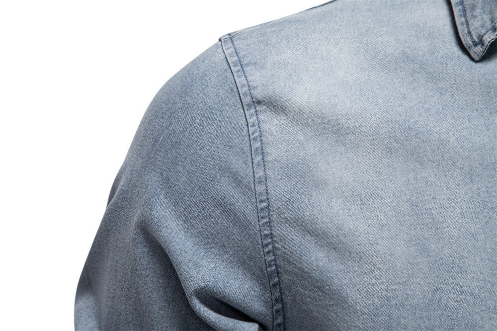 2025 Fashion Denim Shirt for Men Cotton Casual Long Sleeve Cowboy Shirts High Quality Patchwork Clothing Elastic Men's Shirt