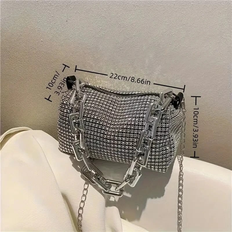 Luxury Rhinestone Bucket Bag Glitter Chain Prom Purse Women's Dinner Package Fashion Female Shoulder Bag