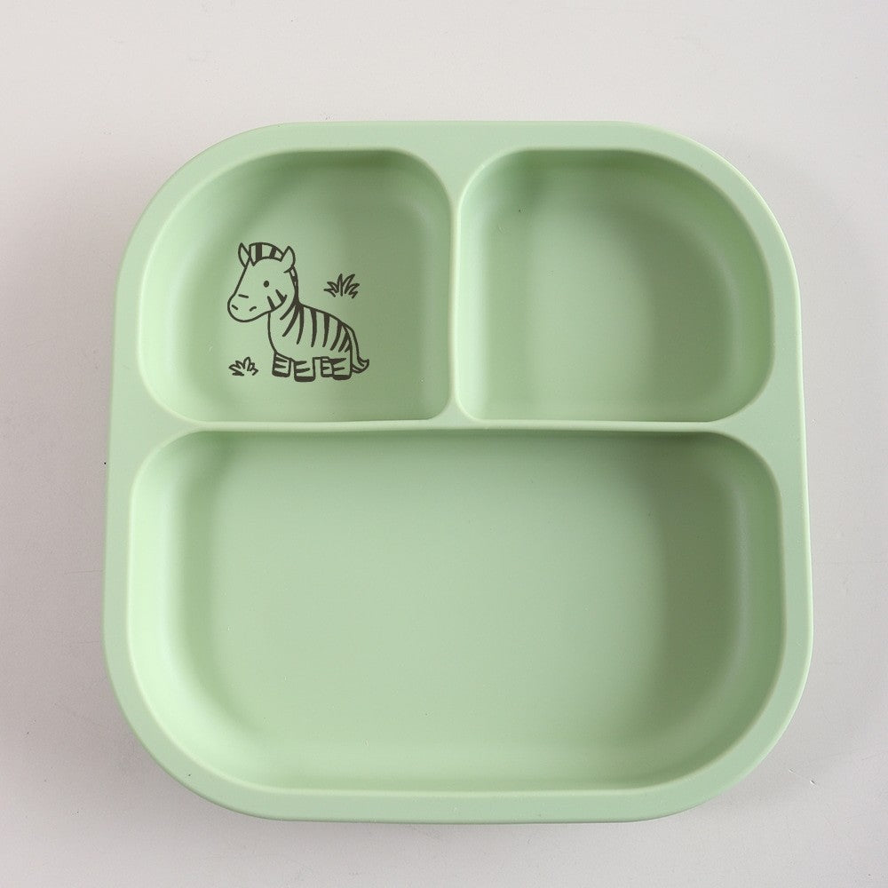 Spill-Proof 3-Section Suction Plate | Custom Name & Fun Cartoon Designs for Toddlers baby silicone square plate