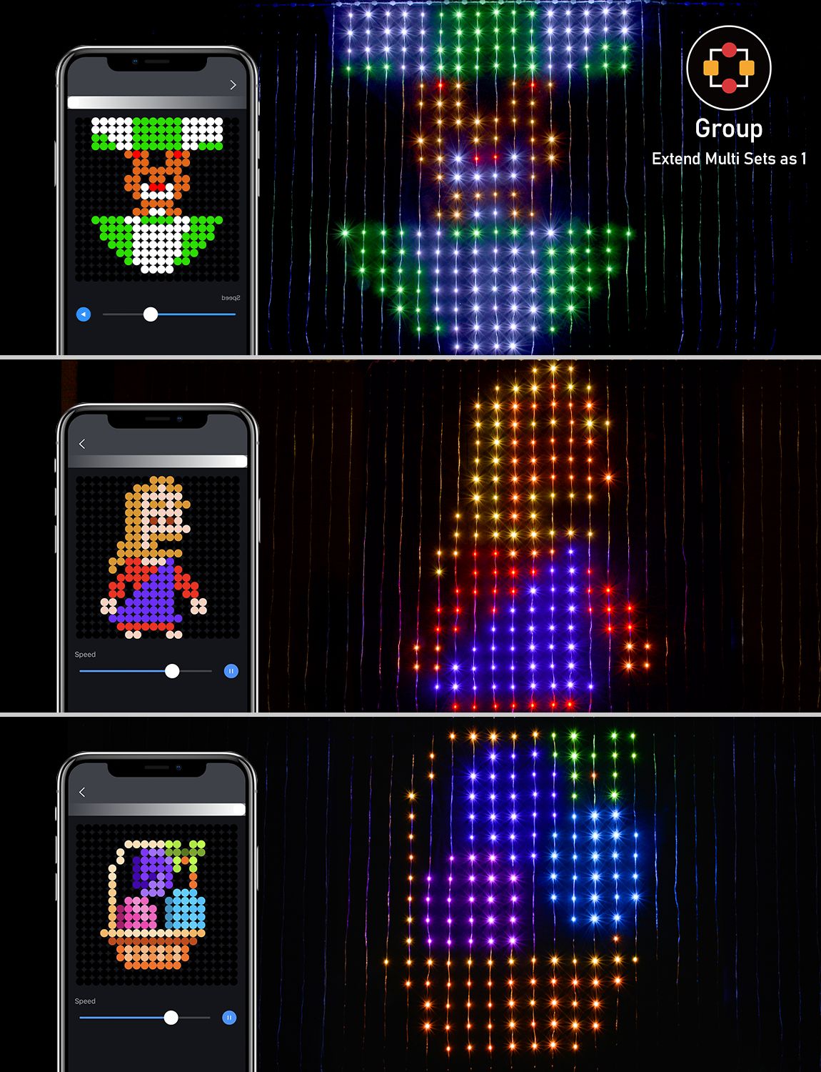 Led Smart Curtain Lights New year's garland App RGB Fairy Lights DIY Music Change Display for Window Christmas Room Decoration