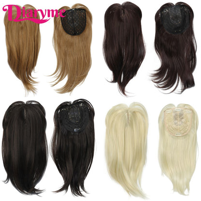 Cabeça Topo Pedaço de Cabelo Falso Sintético Liso Peruca Topper Reedição Bloco Toupee Substituição Peruca Clipe Em Extensões de Cabelo Cabelo Falso