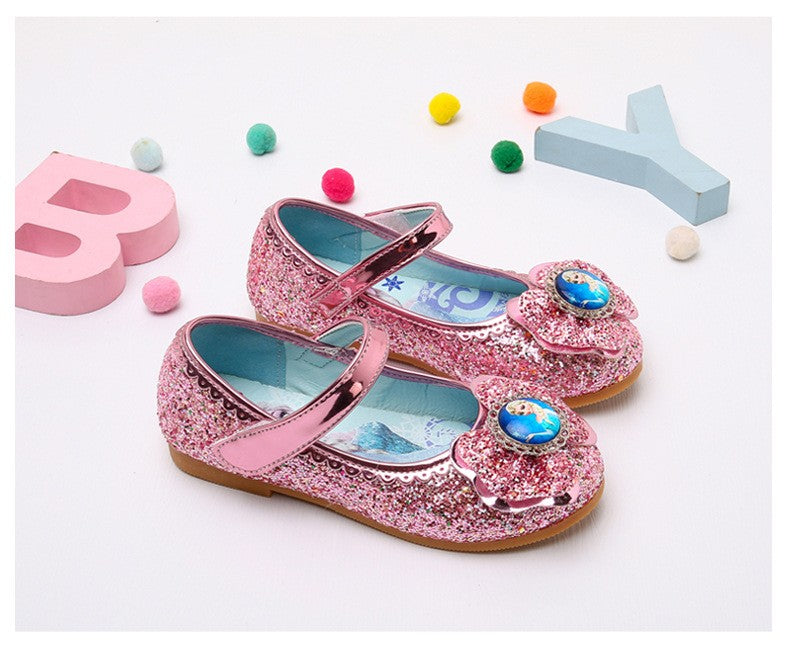 Disney Frozen Princess Elsa Cartoon Soft Sole Sandals Baby Girl Princess Shoes Crystal Shoes Children Flat Girl Leather Shoes
