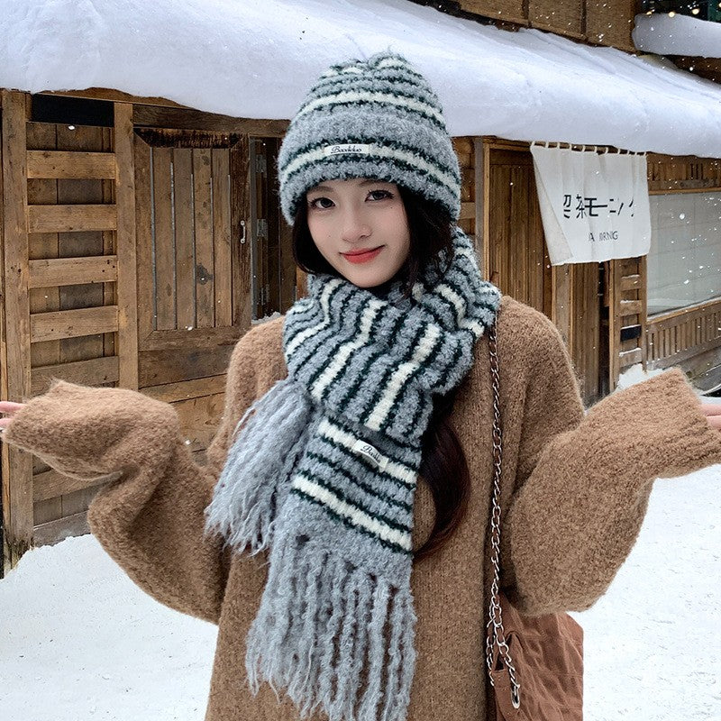 Rabbit Fur Hat  New Autumn Winter Style Warm Beanie  Large Head Circumference Jacquard Elegant Bucket Hat  Women 56-58CM