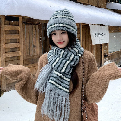 Rabbit Fur Hat  New Autumn Winter Style Warm Beanie  Large Head Circumference Jacquard Elegant Bucket Hat  Women 56-58CM