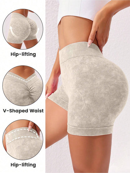 Women's Washed Yoga Shorts Fitness Quick Drying High Waist Workout Biker Shorts Hip Lift V Waist Sports Shorts