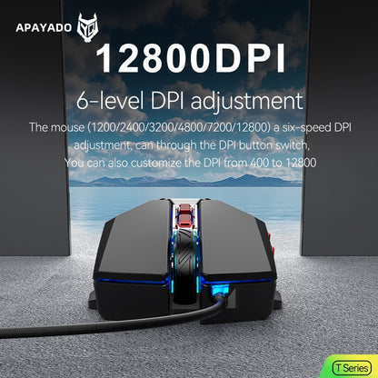 1K Hz Gaming Mouse Wired APAYADO T4 RGB Mouse with Ultra-light Cord 60IPS,12800DPI for Laptop/Computer