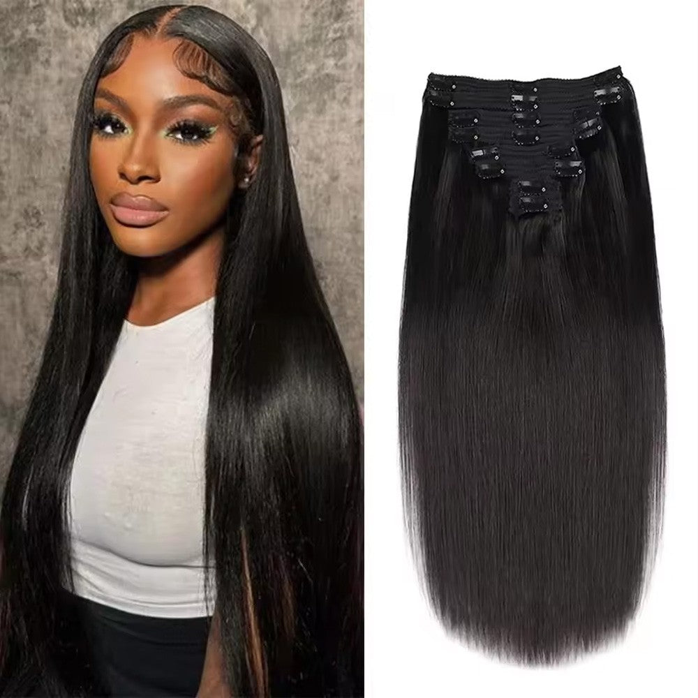Apliques de Cabelo Lisos com Presilha em Extensões de Cabelo Preto Suave Apliques de Cabelo 16-28 Polegadas Apliques de Cabelo Grossos com Presilha
