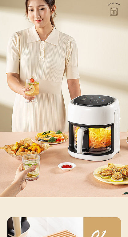 Fritadeira Elétrica Inteligente, Forno de Convecção de Grande Capacidade, Fritadeira Sem Óleo, Cozinha, Assado 360°, Janela Visível, Eletrodoméstico