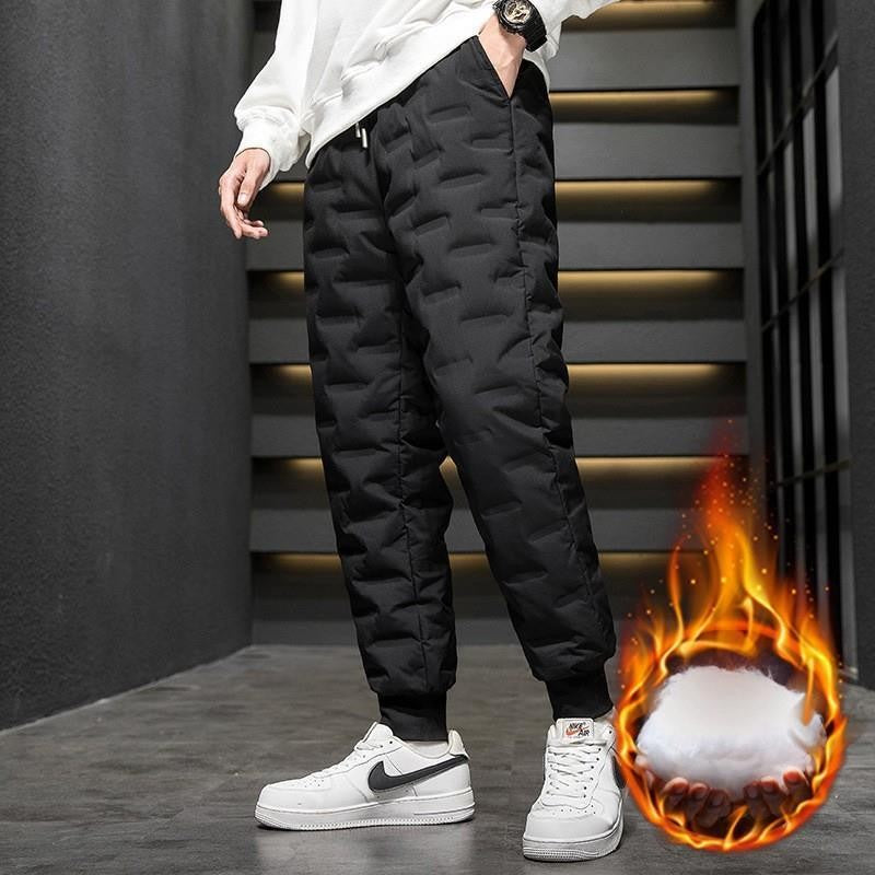 Men's Outdoor Casual down Trousers Windproof Waterproof Winter Warm Cotton Pants Dstring Waist Long Polyester Fiber