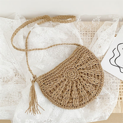 New Half Round Straw Bags for Women Summer Beach Rattan Bag Handmade Woven Half Moon Crossbody Handbags Bohemia