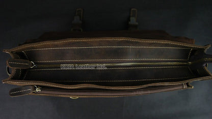 Vintage Crazy Horse Genuine Leather Men Briefcase 15" Laptop Bag Work Business Bag Shoulder Messenger Bag Male Tote Handbag M088