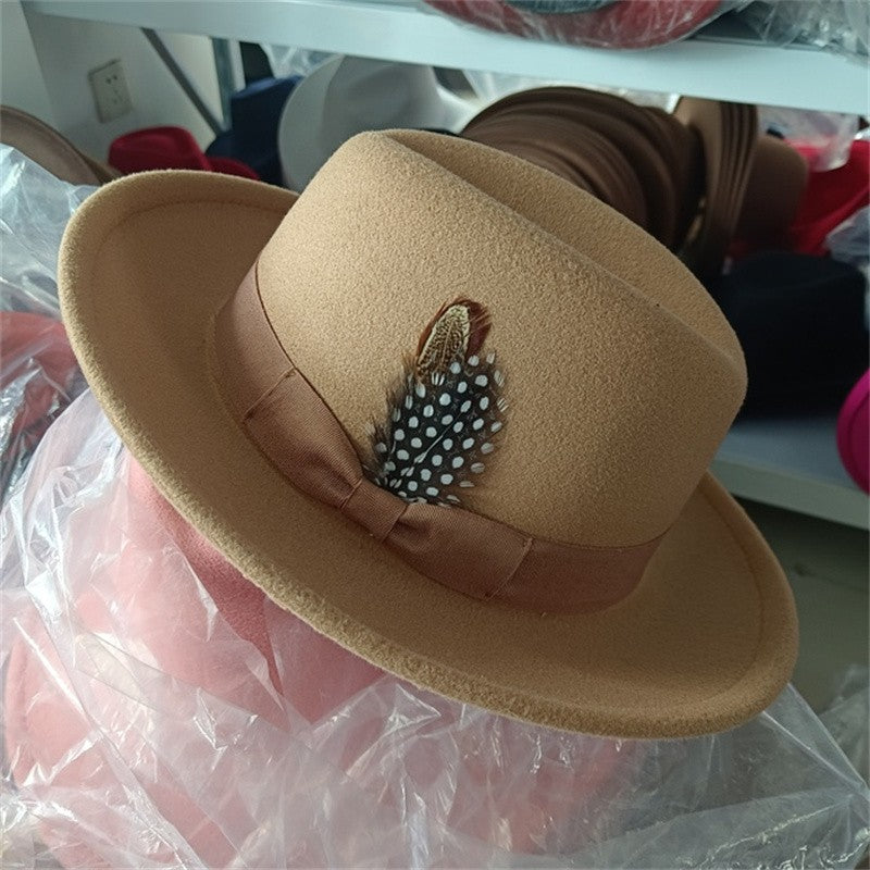 Men's fedora hat Men's and women's universal solid color fedora hat Women's 21 color wide brim jazz hat Autumn and winter Britis