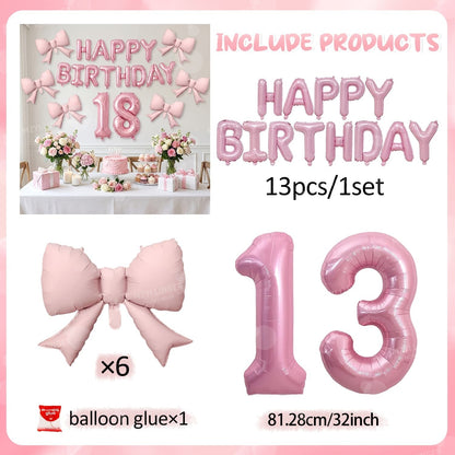 Pink Bow Birthday Balloon Happy Birthday Letter Balloon Used for Wedding, Valentine's Day, Birthday, Proposal Decoration Decor