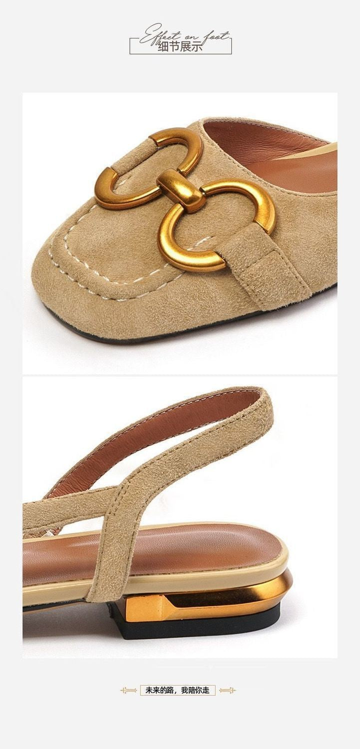 2024 Summer autumn New Retro Low-heeled Baotou Sandals Women's Slingback Suede Office Ladies Shoes Sandal Slip on Woman Flats