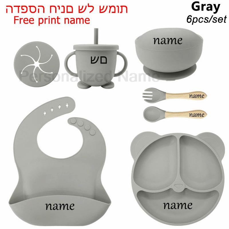 Personalized Name Tableware For Kids Silicone Suction Cup Plate Bowl Baby Feeding Set Children Dinner Dishes Bowl Spoon Cup